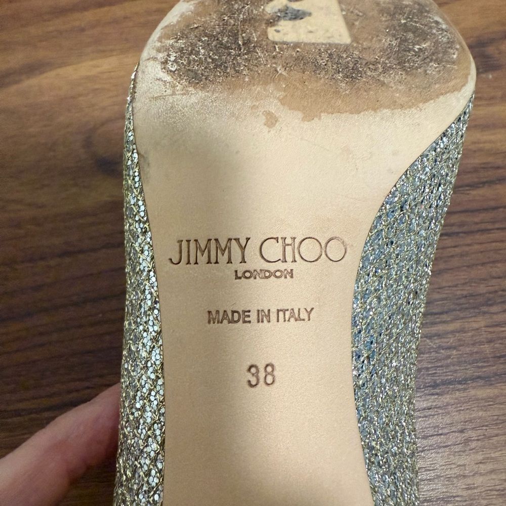 Jimmy Choo Isabel Metallic Gold/Champagne Glitter Peep Toe Pump. Size 38. - Picture 8 of 8